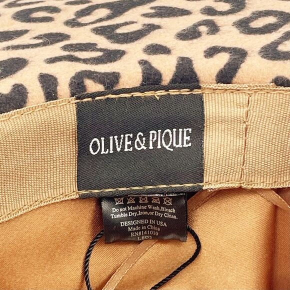 NWT Olive & Pique Leopard Print Wool Wide Brim Fedora Hat Tan Black Boho Fall